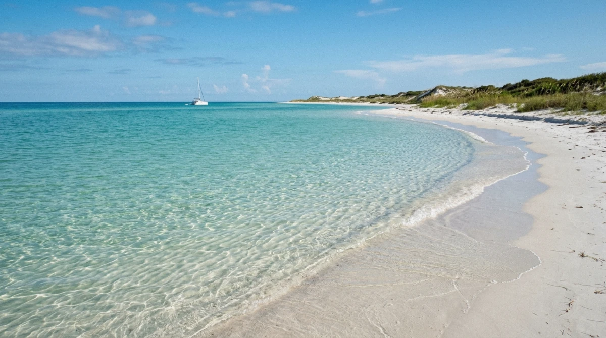 Calm morning water off Shell Island in Panama City Beach during the best time to snorkel Shell Island